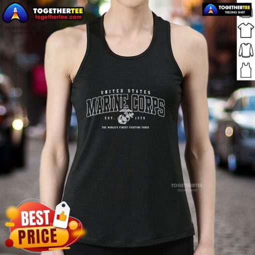 Official Marine Corps World's Finest Fighting Force tank top showcasing bold logo and patriotic design for proud supporters.