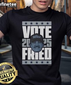 Official Max Fried 2025 Vote T-Shirt featuring bold graphics and vibrant colors promoting the upcoming election.