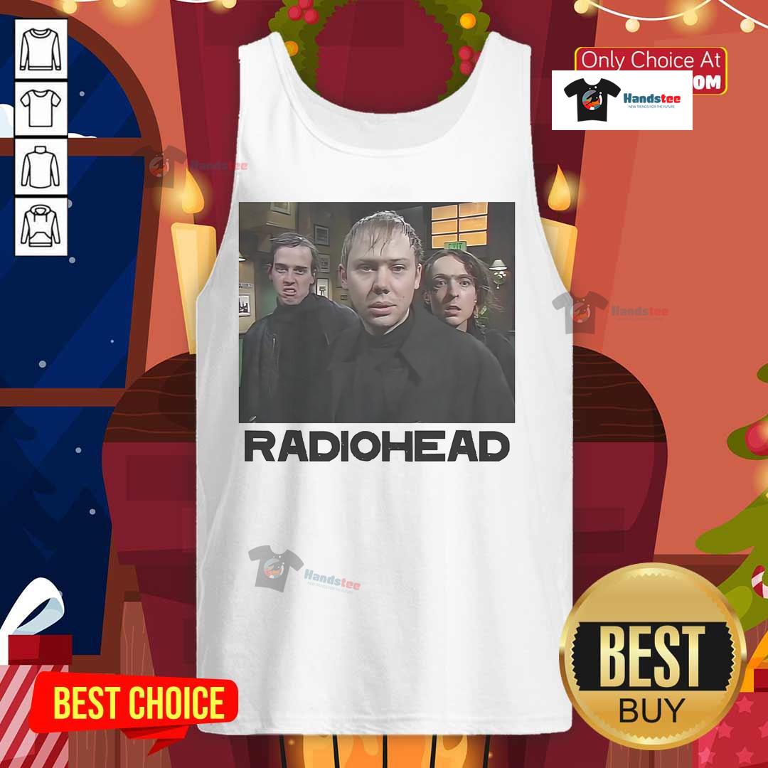 Official Mcpoyle Head Radio Head Tank Top Alt Text: Official McPoyle Head Radio Head Tank Top featuring a unique graphic design, perfect for fans of quirky apparel.