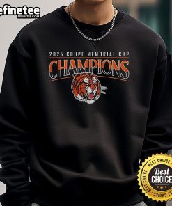 Official Medicine Hat Tigers Champions Memorial Cup 2025 sweatshirt showcasing team pride and championship spirit.