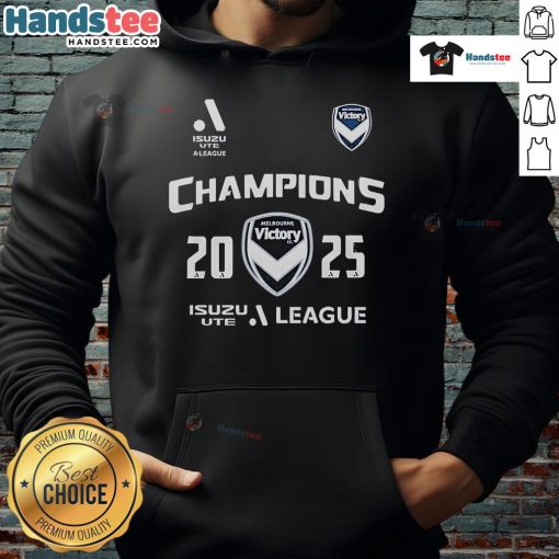 Official Melbourne City Victory Champions A-League 2025 Hoodie showcasing team logo and vibrant colors.
