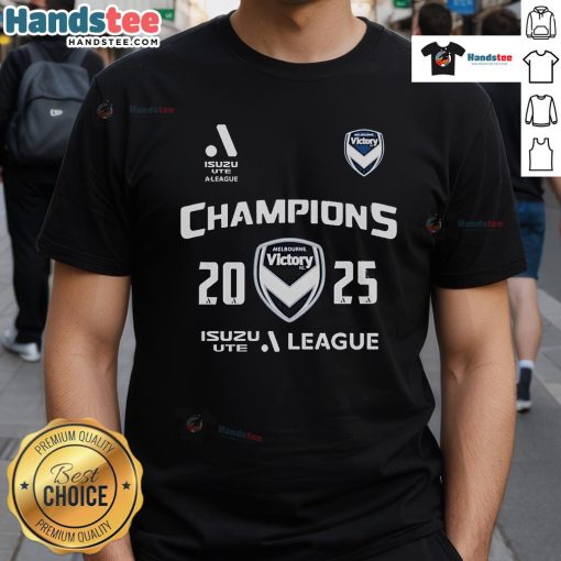 Alt Text: Official Melbourne City Victory Champions A League 2025 T-Shirt featuring team logo and vibrant design for fans.