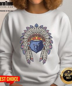 Alt Text: Official Memphis Grizzlies Native American logo sweatshirt featuring unique design and vibrant colors for fans.