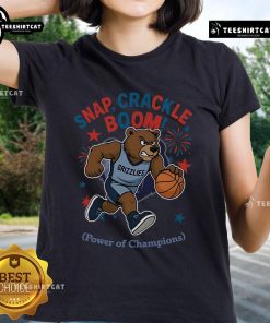 Official Memphis Grizzlies Snap Crackle Boom Ladies Tee celebrating Independence Day with vibrant colors and team spirit.