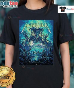 Alt Text: Official Metallica M72 Atlanta venue poster at Mercedes-Benz Stadium for the World Tour, featuring Ladies Tee design.