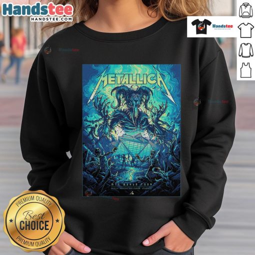 Alt Text: Official Metallica M72 Atlanta venue poster at Mercedes-Benz Stadium for world tour sweatshirt design.
