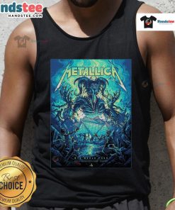 Official Metallica M72 Atlanta venue poster at Mercedes-Benz Stadium, showcasing their world tour on a tank top.