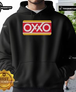 Official Mexico OXXO gasoline station with vibrant gas signs, showcasing the iconic Mexican convenience store hoodie.