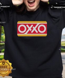 Official Mexico Oxxo gasoline station signs featured on a cozy Mexican convenience sweatshirt design.