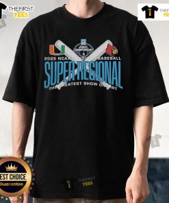 Official Miami Hurricanes vs Coastal Carolina 2025 NCAA Baseball Super Regional T-Shirt featuring vibrant team logos.
