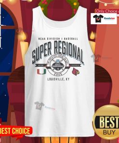 Official Miami Hurricanes vs Louisville Cardinals NCAA D1 Baseball Super Regional 2025 tank top design for fans.