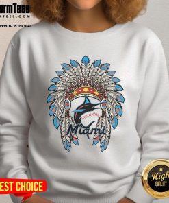 Alt Text: Official Miami Marlins Native American Logo Sweatshirt featuring vibrant team colors and unique design.