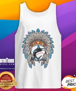 Official Miami Marlins Native American logo tank top featuring vibrant colors and unique design for fans.