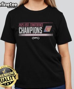 Official Michigan Panthers UFL USFL 2025 Winner Conference Champions Ladies Tee showcasing team pride and style.