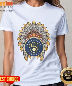 Official Milwaukee Brewers Native American logo on a stylish ladies' tee, perfect for fans and casual wear.
