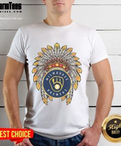 Alt Text: Official Milwaukee Brewers Native American Logo T-Shirt featuring a vibrant logo on a comfortable fabric.