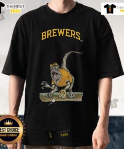 Official Milwaukee Brewers Tiny Turnip Velociraptor T-Shirt featuring a fun dinosaur graphic for fans and kids.