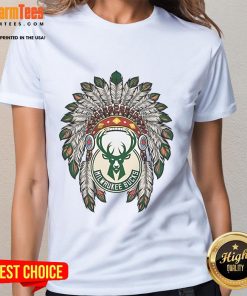 Official Milwaukee Bucks Native American logo ladies tee, featuring a stylish design for fans and casual wear.