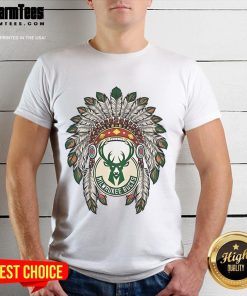 Official Milwaukee Bucks Native American Logo T-Shirt featuring vibrant team colors and unique design for fans.