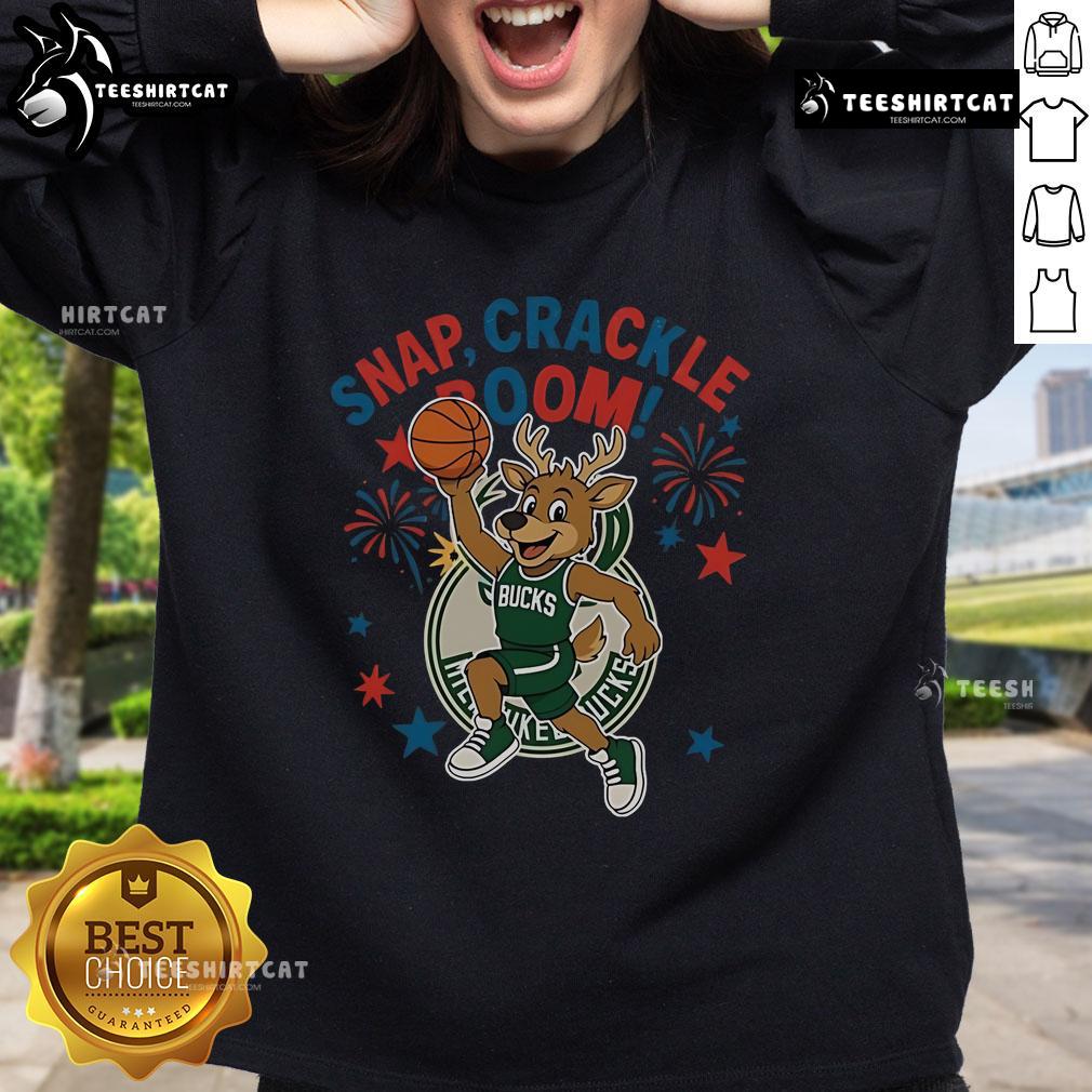 Official Milwaukee Bucks Snap Crackle Boom Power Of Champions Indepencence Day Sweatshirt Alt Text: Official Milwaukee Bucks Snap Crackle Boom sweatshirt for Independence Day, showcasing team pride and festive spirit.