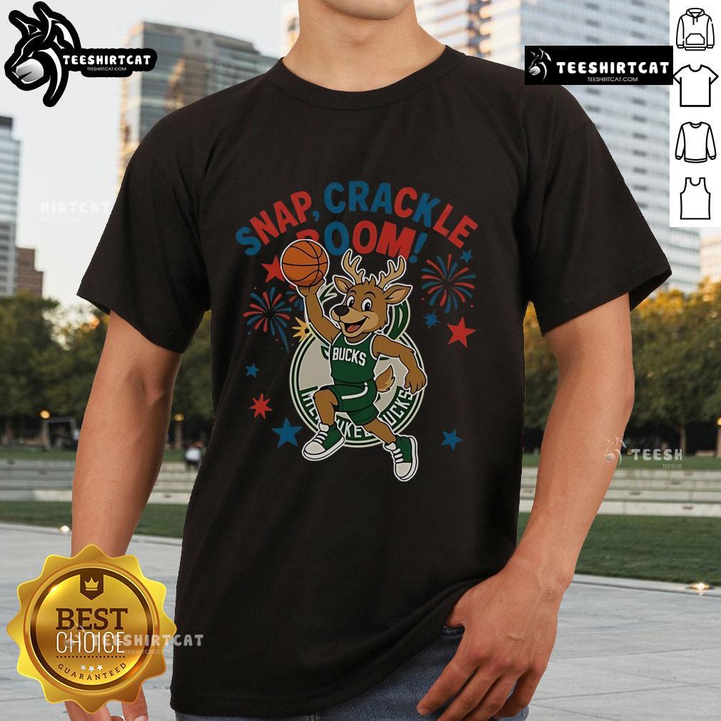 Official Milwaukee Bucks Snap Crackle Boom Power Of Champions Indepencence Day T-Shirt Alt Text: Milwaukee Bucks Snap Crackle Boom Independence Day T-Shirt showcasing team spirit and champion pride for fans.