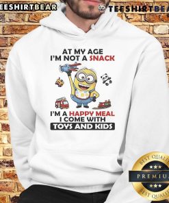 Official Minion hoodie for kids: 'I'm Not a Snack, I'm a Happy Meal' with toys, colorful design, perfect for fun outfits.