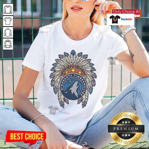 Official Minnesota Timberwolves Native American logo on a ladies tee, showcasing team pride and cultural design.