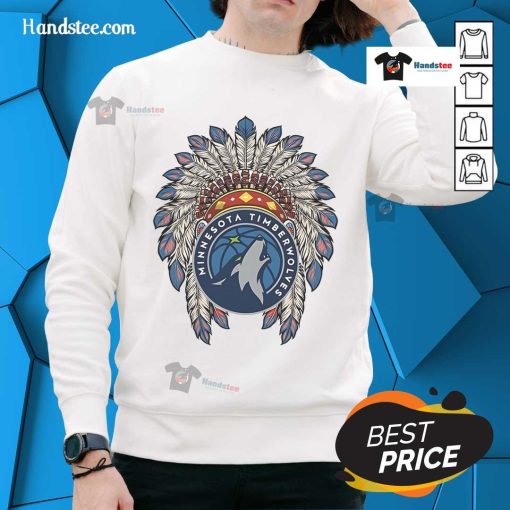 Official Minnesota Timberwolves Native American logo sweatshirt showcasing team spirit and cultural design.