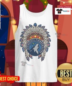 Alt Text: Official Minnesota Timberwolves Native American logo on a stylish tank top, perfect for fans and casual wear.