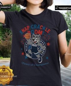 Official Minnesota Timberwolves Snap Crackle Boom Ladies Tee for Independence Day, featuring team logo and festive design.