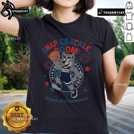 Official Minnesota Timberwolves Snap Crackle Boom Ladies Tee for Independence Day, featuring team logo and festive design.