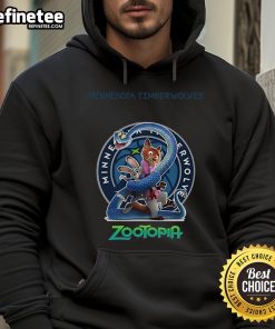 Official Minnesota Timberwolves Zootopia 2 Hoodie featuring vibrant graphics and a comfortable fit for fans.