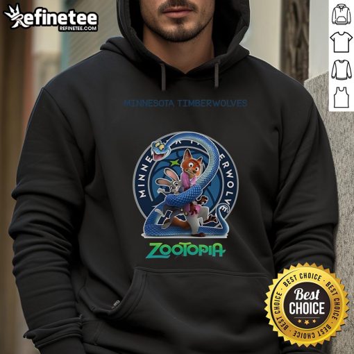 Official Minnesota Timberwolves Zootopia 2 Hoodie featuring vibrant graphics and a comfortable fit for fans.