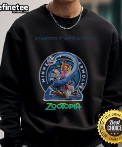 Official Minnesota Timberwolves Zootopia 2 Sweatshirt featuring vibrant graphics and team logo for fans.
