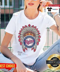 Official Minnesota Twins Native American logo ladies tee showcasing vibrant team colors and unique design for fans.