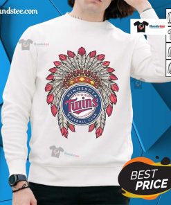 Alt Text: Official Minnesota Twins Native American logo sweatshirt featuring vibrant colors and unique design for fans.