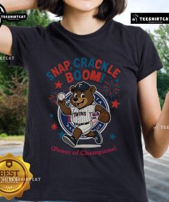 Alt Text: Official Minnesota Twins Snap Crackle Boom Independence Day Ladies Tee, celebrating champions in stylish red, white, and blue.