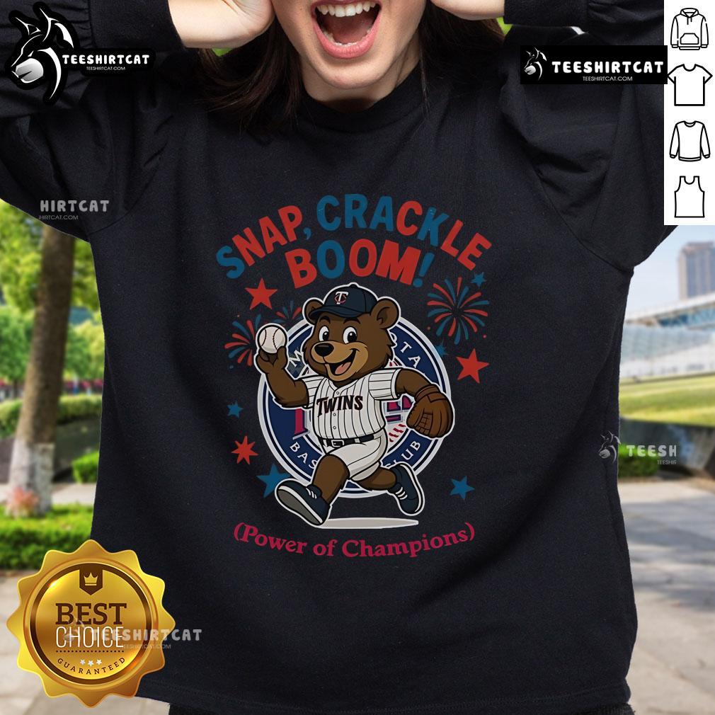 Official Minnesota Twins Snap Crackle Boom Power Of Champions Indepencence Day Sweatshirt Official Minnesota Twins Snap Crackle Boom sweatshirt celebrating Independence Day, perfect for fans and summer events.