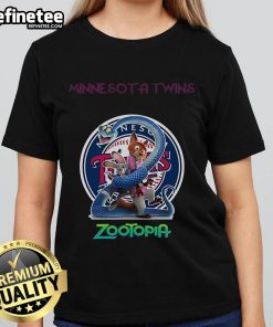 Official Minnesota Twins Zootopia 2 Ladies Tee featuring vibrant graphics and a stylish fit for fans and fashion lovers.