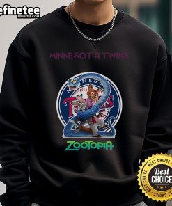 Official Minnesota Twins Zootopia 2 sweatshirt featuring vibrant graphics and team logo, perfect for fans and collectors.