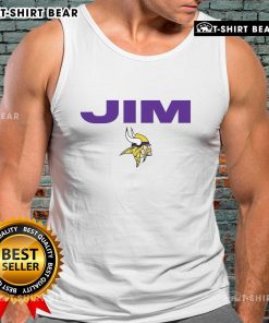 Official Minnesota Vikings tank top honoring Jim Marshall, featuring team colors and logo for fans and collectors.