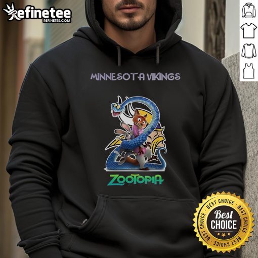 Official Minnesota Vikings Zootopia 2 hoodie featuring vibrant graphics and cozy design for fans and collectors.