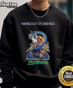 Alt Text: Official Minnesota Vikings Zootopia 2 sweatshirt featuring vibrant graphics and a cozy fit for fans.