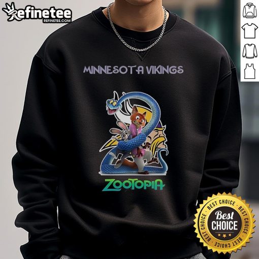 Alt Text: Official Minnesota Vikings Zootopia 2 sweatshirt featuring vibrant graphics and a cozy fit for fans.