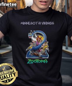 Official Minnesota Vikings Zootopia 2 T-Shirt featuring vibrant graphics and team logo, perfect for fans and collectors.