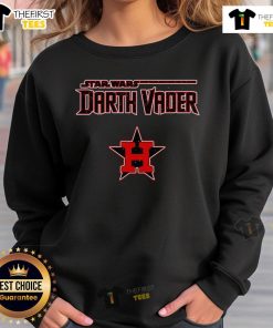 Alt Text: Official MLB Mix Star Wars Darth Vader Houston Astros 2025 baseball sweatshirt featuring iconic design and team logo.