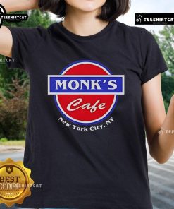 Alt Text: Official Monks Cafe Ladies Tee featuring a stylish design, perfect for fans in New York City, NY.