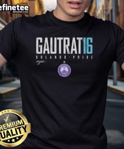 Alt Text: Official Morgan Gautrat Orlando Pride Elite 16 T-Shirt featuring vibrant team colors and stylish design for fans.