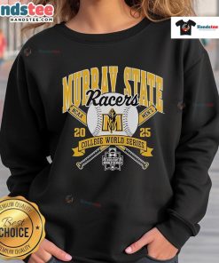Official Murray State Racers 2025 College World Series sweatshirt in blue, showcasing team spirit and style.