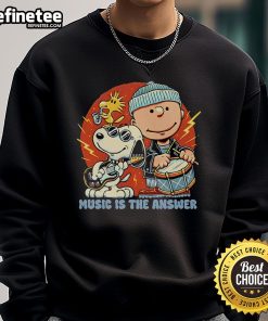 Official Music Is The Answer Peanuts Snoopy Sweatshirt featuring Snoopy and vibrant colors, perfect for music lovers.